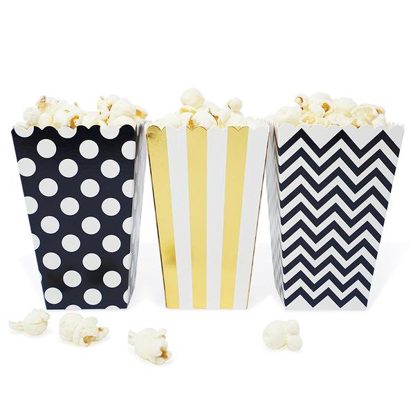 36 Black And Gold Polka Dot Stripe Chevron Mini Popcorn Candy Party Favor Boxes Walmart Com Walmart Com