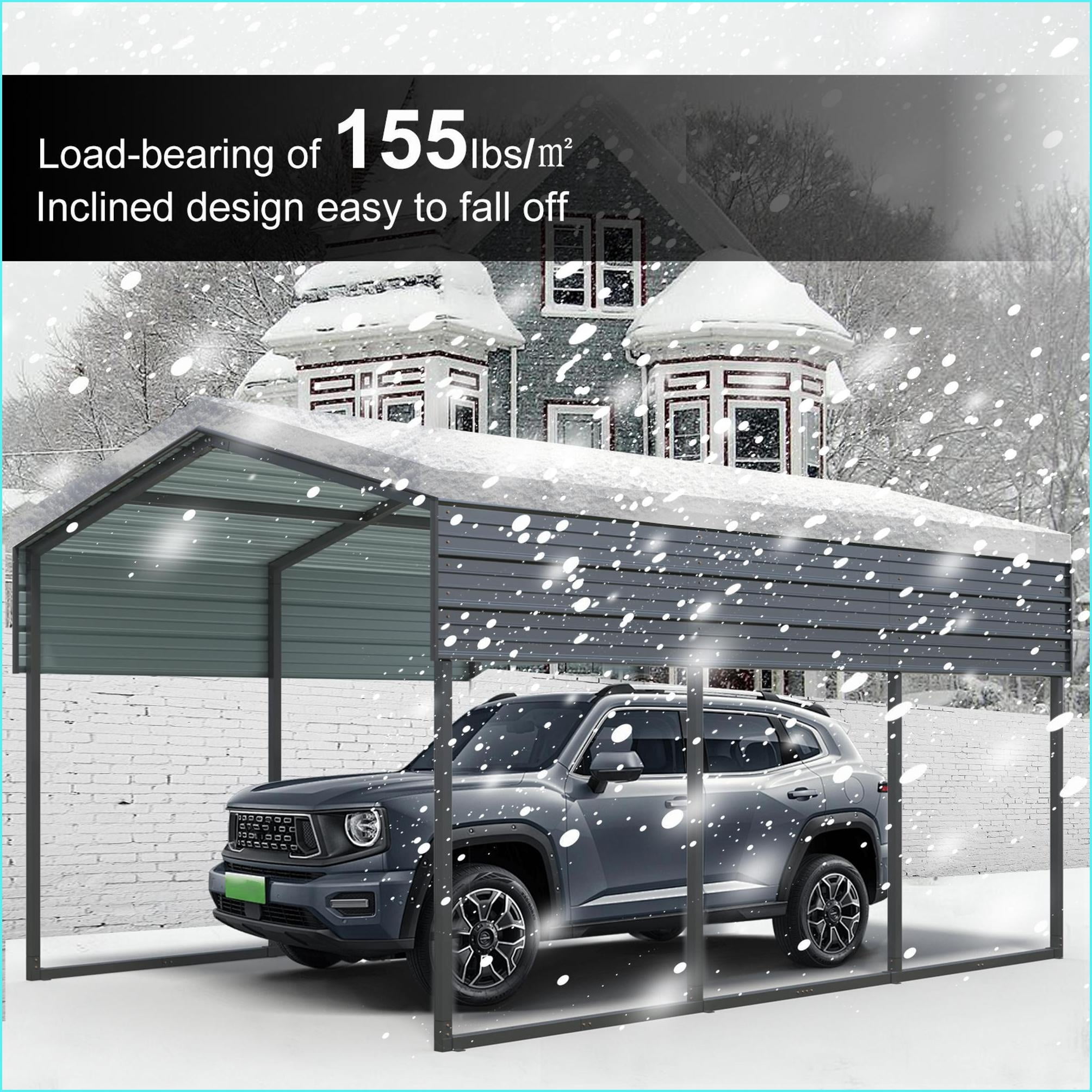 Carports, 10 x 15 FT Modern Heavy Duty Galvanized Steel Carport for Driveway, Outdoor Parties Boat Storage | Gray | Steel