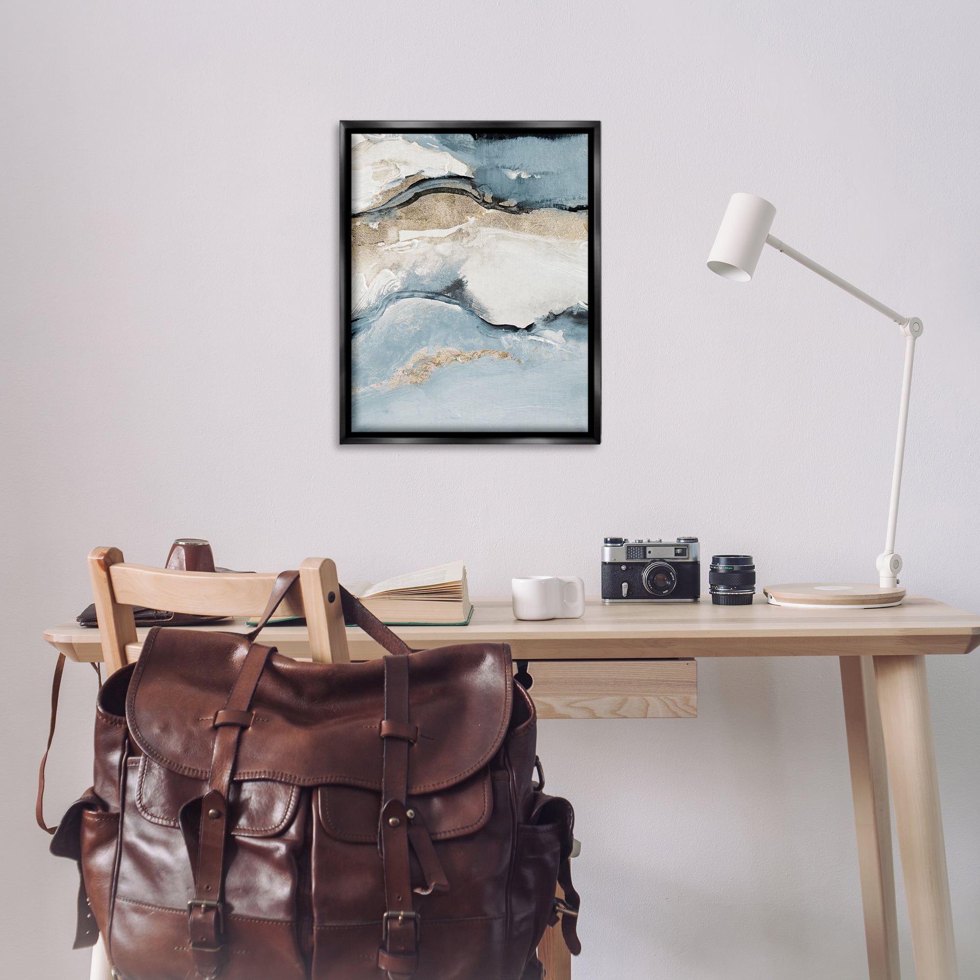 Stupell Industries Blue Organic Agate Pattern Abstract Painting Black Floater Framed Canvas Art Print Wall Art, 25 x 31
