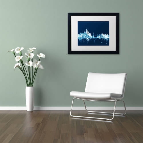 Trademark Fine Art "New York Skyline Navy" Canvas Art by Michael Tompsett, White Matte, Black Frame