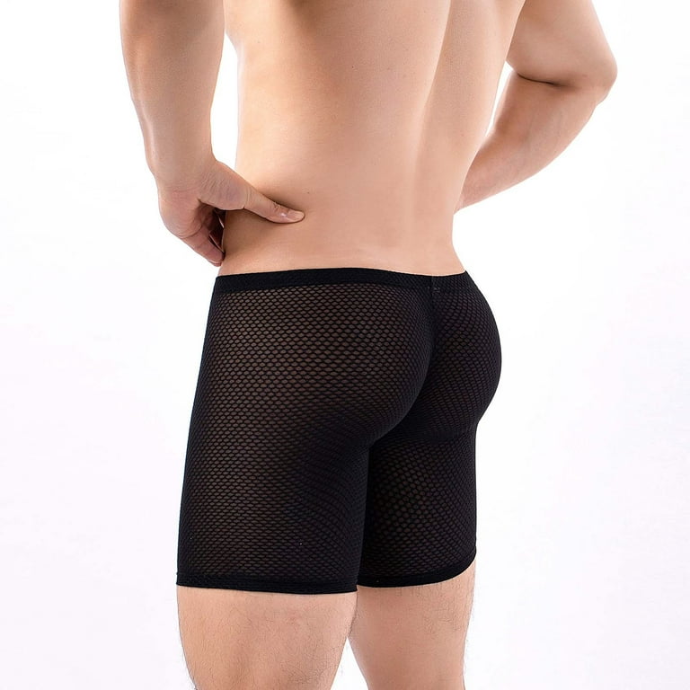 Mens See-through Mesh Shorts Loose Lounge Boxer Briefs Underwear