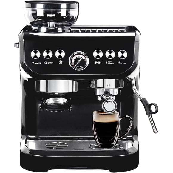 Máquina de Café Espresso MIROX Negra con Molinillo y Espumador Integrados