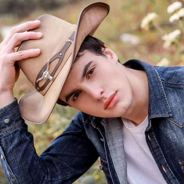 Becaristey Unique Cowboy Hat Men Block Sunlight In Fashionable Style And Color Scheme Is Versatile And Not Khaki color
