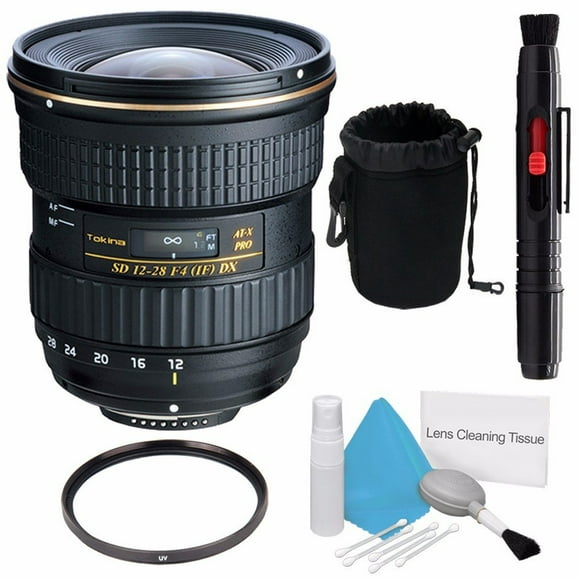 Tokina 12-28mm f/4.0 AT-X Pro APS-C Lens for Canon (International Model) No Warranty+Deluxe Cleaning Kit + Lens Cleaning Pen + 77mm UV Filter + Deluxe Lens Pouch Bundle 7