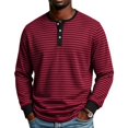 thumbnail image 2 of Henley Shirts for Men Long Sleeve Casual Stripe Tops Lightweight Long Sleeve V Neck Tshirts Moisture Wicking Casual Daily Fall Solid Versatile for Street Fashion Business Work, 2 of 7
