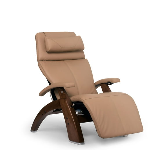 Human Touch PC-600 Omni Motion Silhouette Perfect Chair Series 2 Power Recline Walnut Wood Base Zero-Gravity Recliner - Sand Top Grain Leather