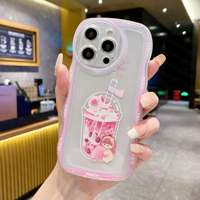Carcasa Para Samsung Galaxy A30 A31 A32 A33 A34 Cámara Redonda Transparente A Prueba De Golpes gel De Sílice Conejo Flor Borde De Onda TPU Lindo Funda De Dibujos Animados