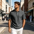 thumbnail image 2 of Fabrcox Men Polo Shirts Short Sleeve Collared Henley Men's Linen Shirts Breathable Relaxed Fit Outdoor Travel Athletic Mens Golf Shirt Gray M, 2 of 8