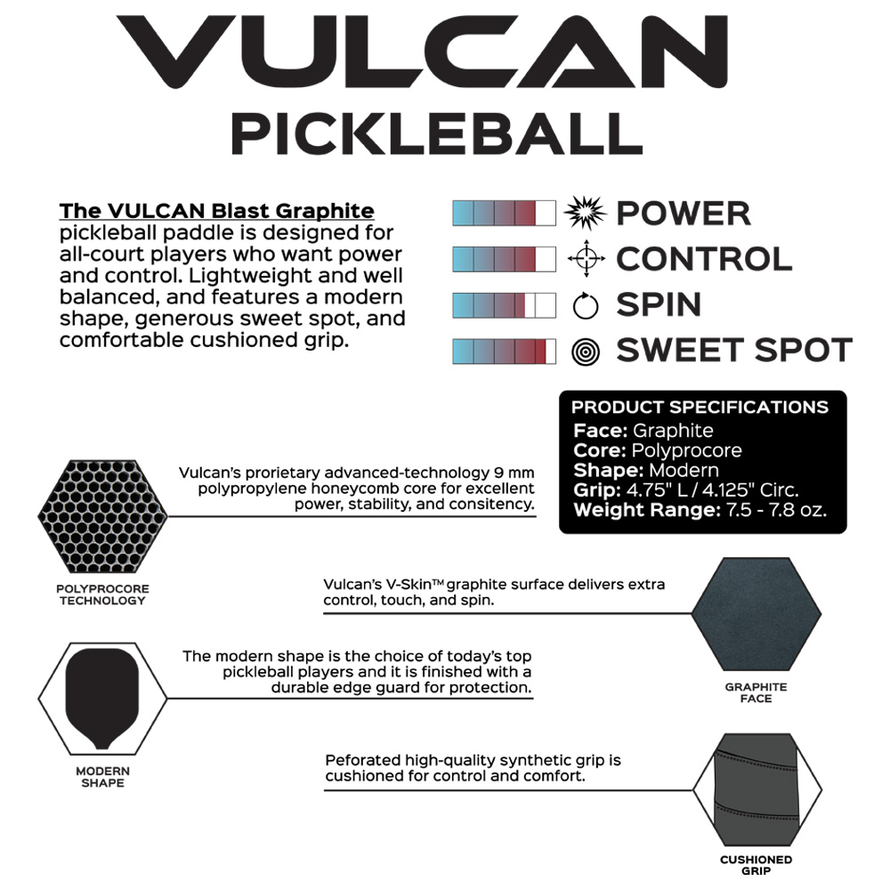 Vulcan Blast Graphite Pickleball Paddle Blue photo 2