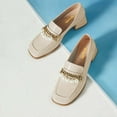 thumbnail image 2 of XYD Women Classic Square Closed Toe Golden Chain Pearl Loafer Chunky Low Heel Office Walking Comfy Shoes Size 14.5 Beige, 2 of 4