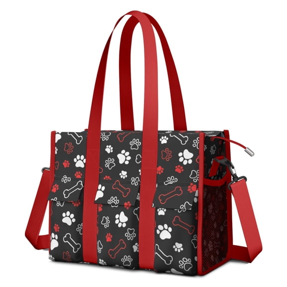 Teacher Tote Bag,Paw Prints and Bones Teacher Utility Tote Bag,Large Work Tote Bags for Women with Multiple Pockets,Top Zipper Closure,13.8x10.6x6.7 Inch