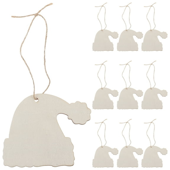 10pcs Hat Shaped Wooden Hanging Ornaments for Christmas Tree with Rope Home Adornment