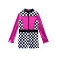 thumbnail image 2 of TiaoBug Kids Girls Race Car Racer Costume Kids Long Sleeve Checkerboard Print Jumpsuit Dancewear Hot Pink 6, 2 of 5