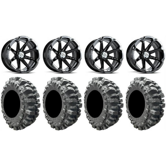 MSA Black Diesel 14" ATV Wheels 27" Bogger Tires Sportsman 550 850 1000