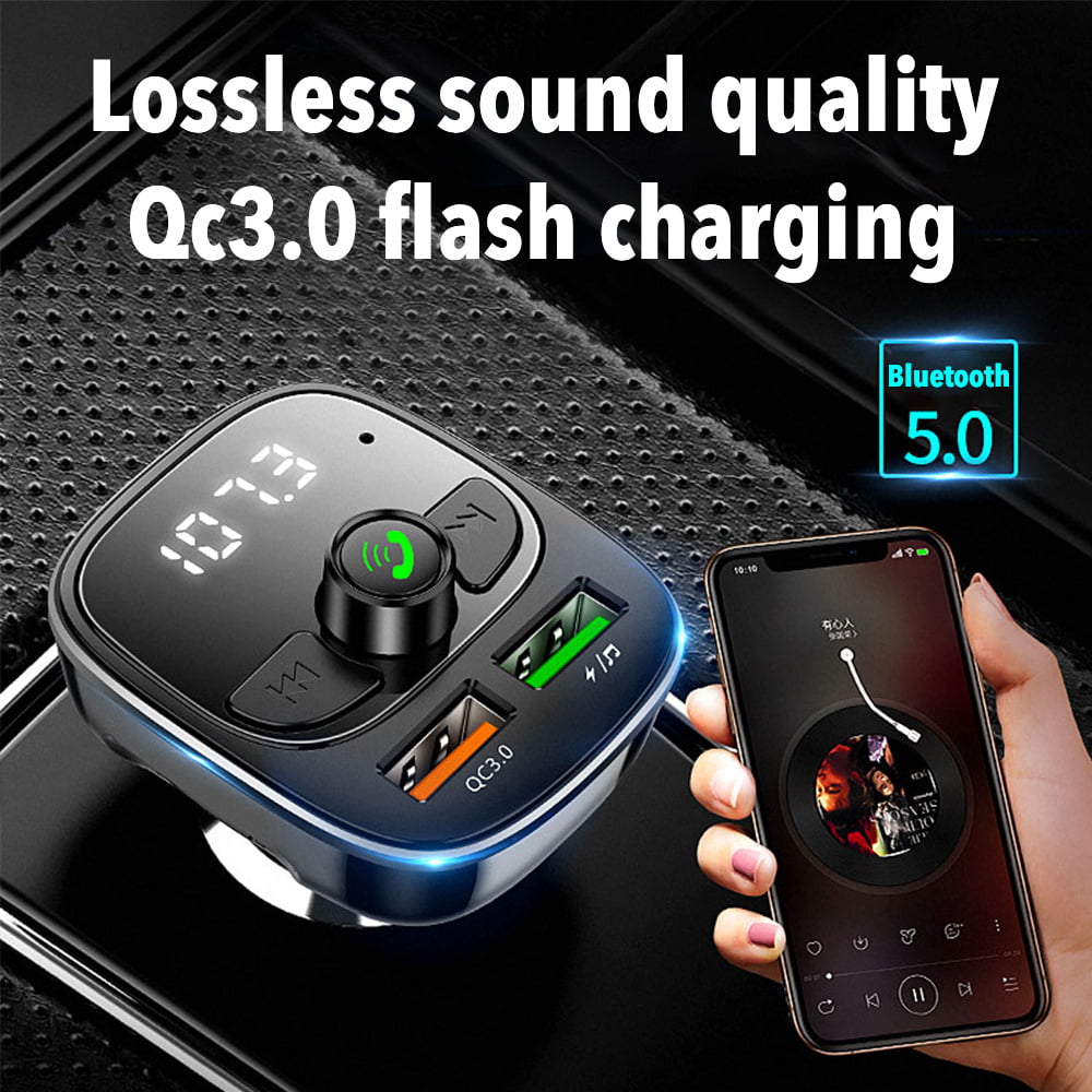 Wireless Bluetooth Radio Transmitter Car Adapter,Dual USB Charging Ports ORIA Bluetooth FM Transmitter for Car Hands-Free Call with mic Inside,AUX Music Player,for Smartphones 
