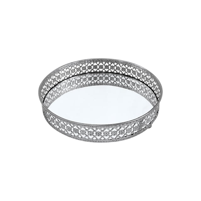 Charola Romana Circular Love & Lemons DCH-2036MD con Espejo Color Plata Mediana LOVE & LEMONS DCH-2036MD