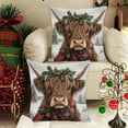 thumbnail image 6 of Christmas Highland Cow Pillow Cover – Multicolor Linen Look Faux 3D Printed Throw Cushion with Santa Hat Bull Design for Sofa Living Room Holiday Decor Fits 18x18 Insert, 6 of 6