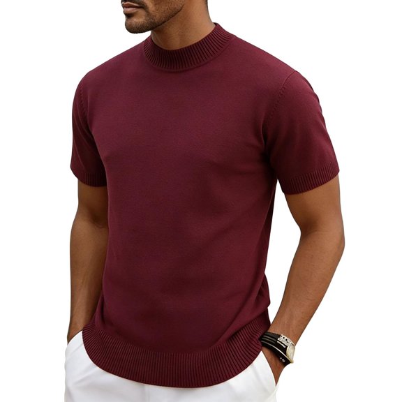 COSFO Summer Mens T-Shirts Workout Red Short Sleeve Shirt Casual Slim Fit Crew Neck Knit Pullover Tops