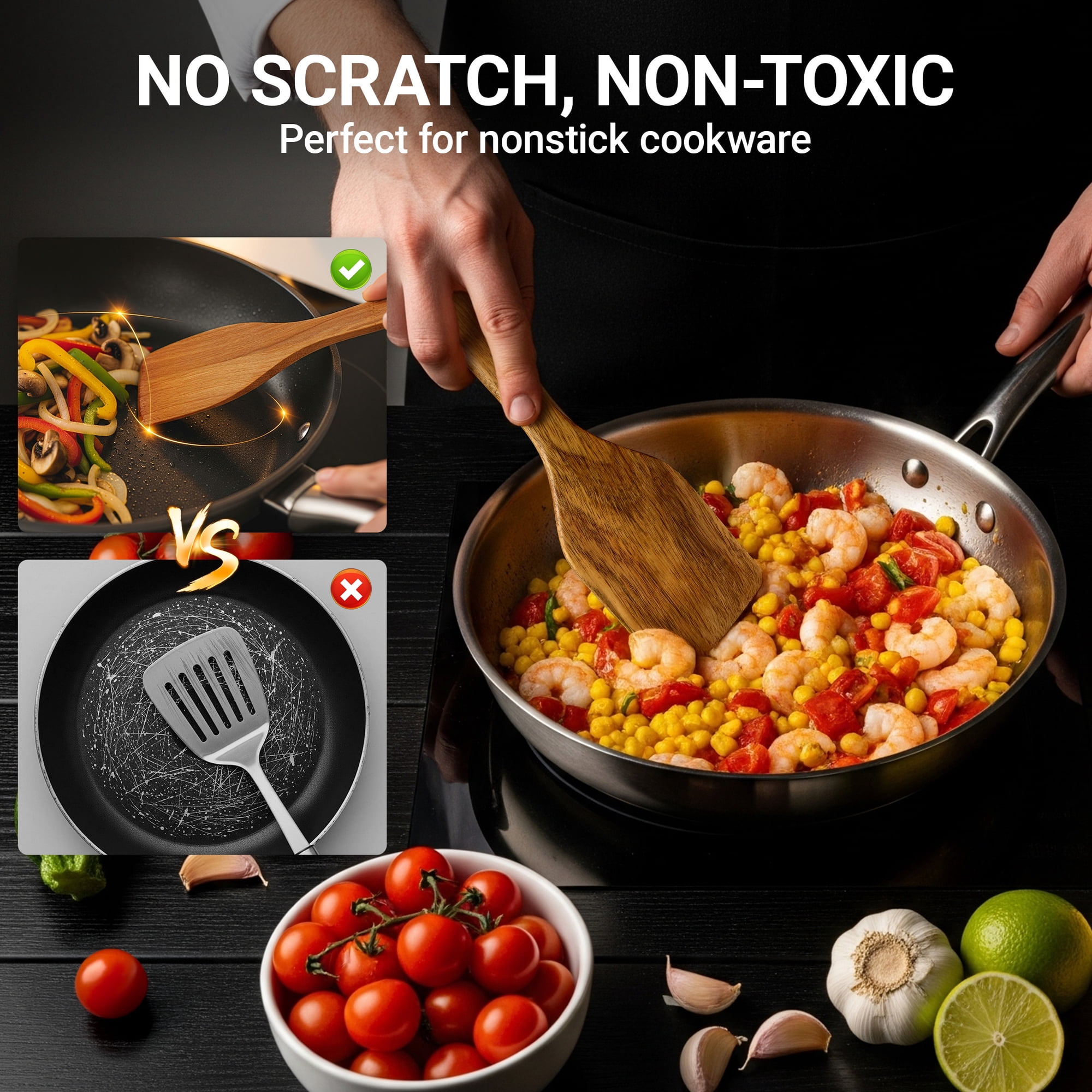 Kikcoin 6-Piece Acacia Wood Cooking Utensil Set with Hooks photo 8