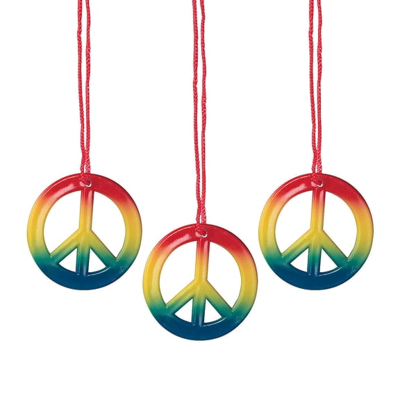 Fun Express Rainbow Plastic Peace Sign Necklaces Multi-color Halloween Party Favors, 48 Count