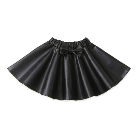 

Children Short Skirt Girls Autumn Winter Style Half Skirt Middle Children PU Leather Solid Color Elastic Belt Half Skirt