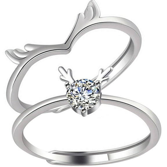 DINHEAROM Silver Copper Couple Rings with Antlers Design for Decor Adjustable and Sturdy Size Fits Most