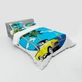 thumbnail image 3 of Retro Duvet Cover Set, Graphic Design Nostalgic Chevy Car a Sailer Guy in the Ocean Palms Vivid Sky Seaside, Bedding Set with Shams and Fitted Sheet, 3 Sizes, by Ambesonne, 3 of 3