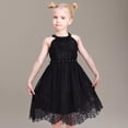 thumbnail image 2 of Vestido de Niña Negro de Encaje con Pedrería, Cuello Halter, Formal, Fiesta, Vestido de Gala, 6 Años, 2 of 8
