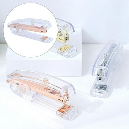 Clear Acrylic Stapler, Spring Powered Stationery, Desk Supplies Accessories, Manual Stapler Office Student Teacher Office Clerks Rose Gold