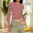 thumbnail image 7 of T-Shirts for Women Long Sleeved Round Neck Printing Slim Tight Fitting Pit Stripe Top for Women, 7 of 7