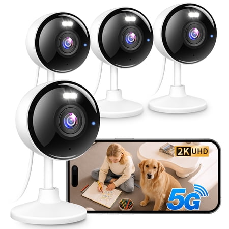 Techage 2K WiFi Camera , Dual Band 2.4G& 5G, 10M Color Night Vision, AI Human Motion Detection,2-Way Audio, Work with Alexa, 4 pack