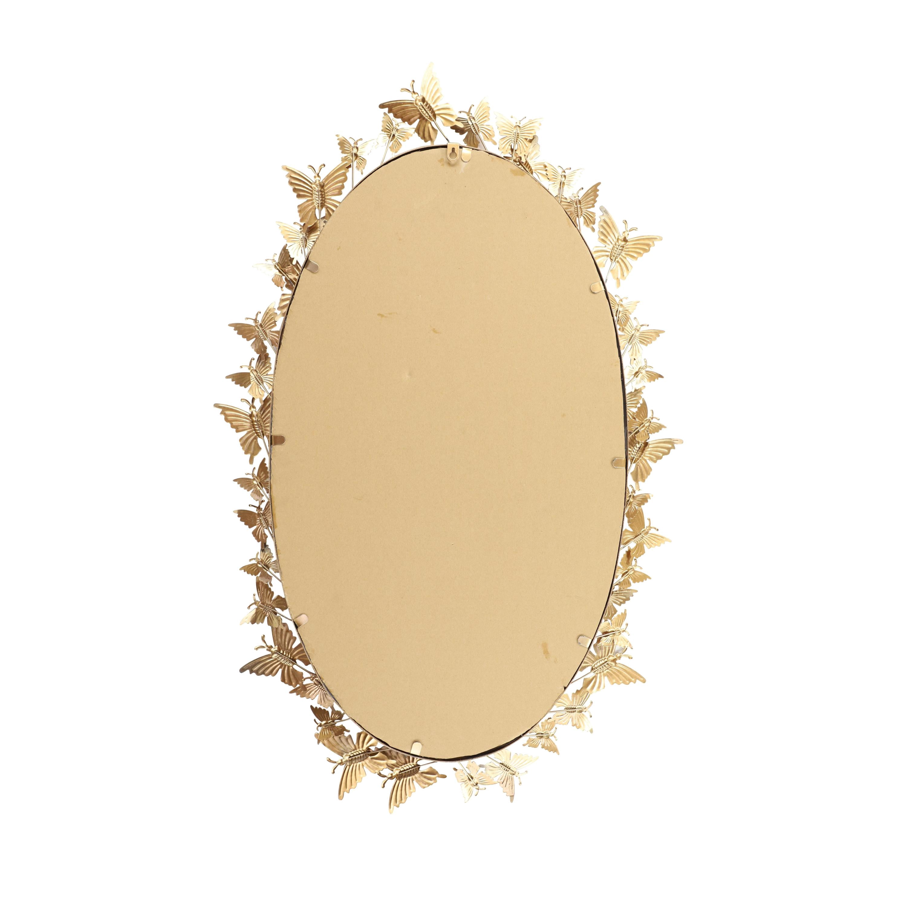DecMode 19" x 33" Gold Oval 3D Butterfly Wall Mirror