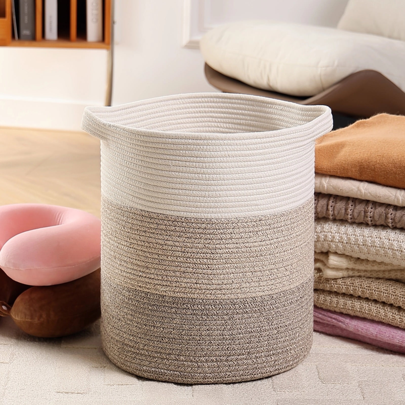 VeluraHome Large Laundry Hamper, Woven Storage Basket with Handles,Basket for Blankets Tall