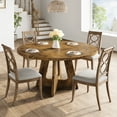 thumbnail image 1 of 47 Inch Round Farmhouse Dining Table for 4-6 People, Gray Distressed Wood Table with Rustic Base, Circular Kitchen Table for Dining Room, Living Room, Small Space (No Chairs Included), 1 of 11