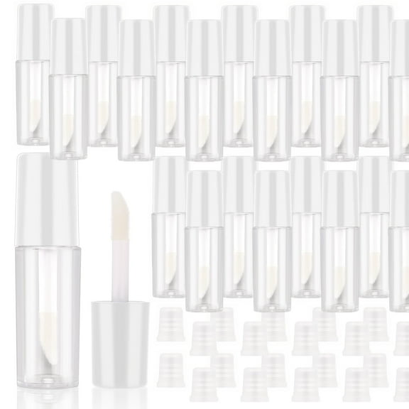 20 Pcs Empty Lip Gloss Tubes with Wand, 0.1oz/3ml Mini Lip Balm Gloss Containers Cute Plastic Lipgloss Tube Container Clear Refillable Lipgloss Making Supplies Kit for DIY Makeup(White Tube Cap)