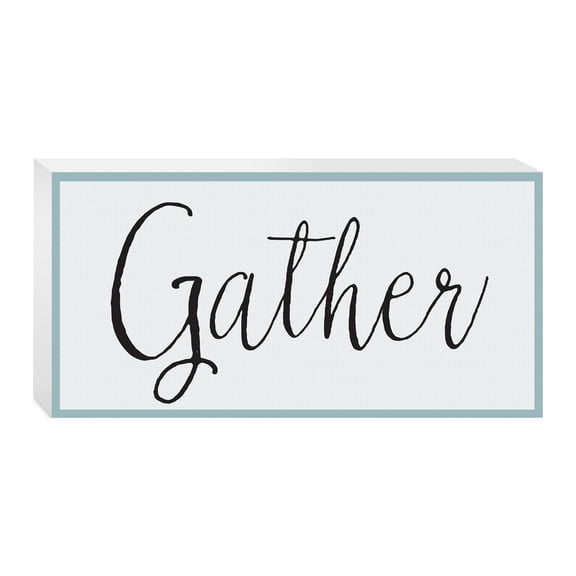Gather Mint Border Black Script 10 x 5 Wood Tabletop Sign Plaque