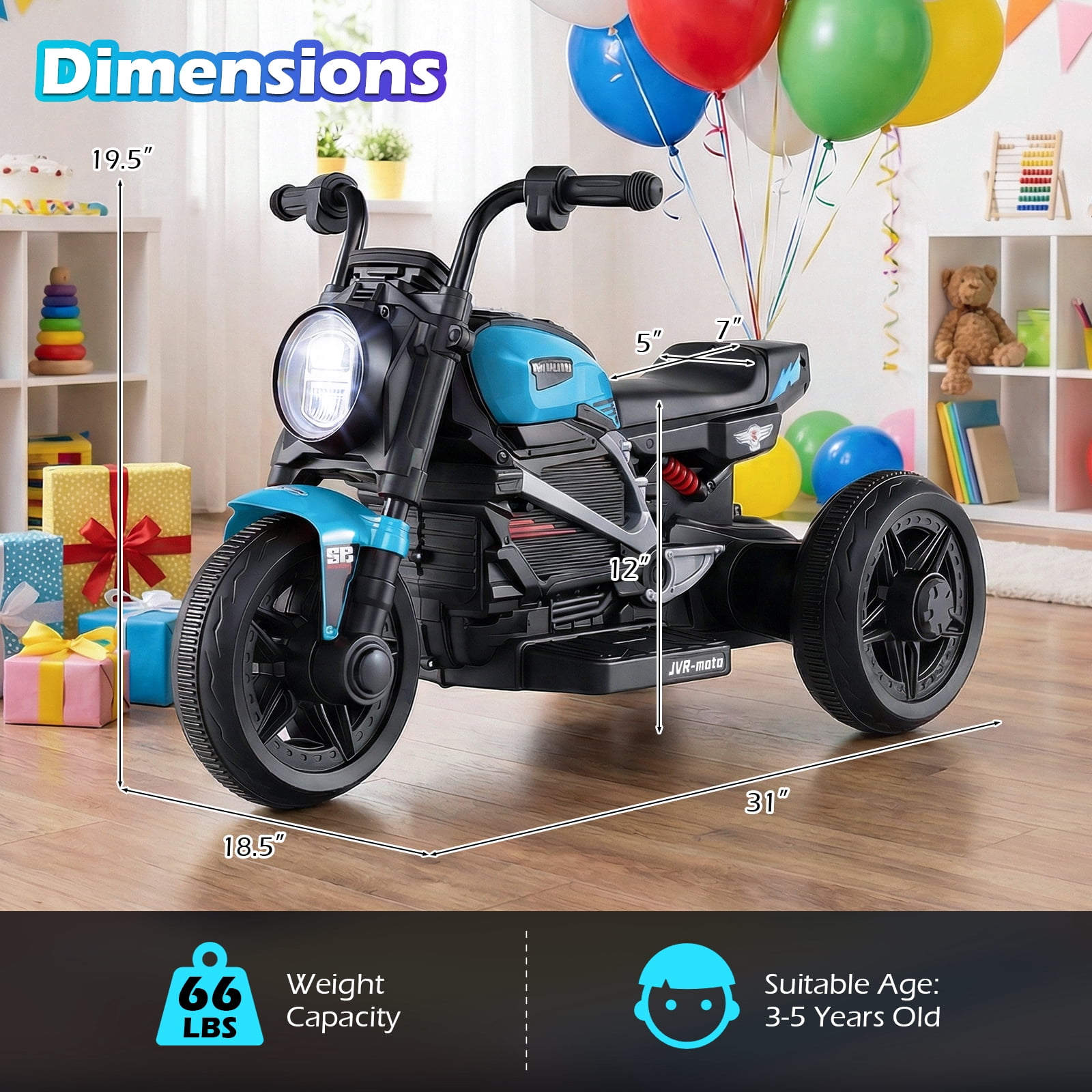 Gymax 6V Kids Motorcycle w/Song Story LED Headlights Accelerator Pedal & 3 Wheels Blue