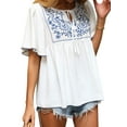 thumbnail image 4 of HUBERY Women Lace Up Floral Printed Ruffled Spliced Flare Short Sleeve Blouse, 4 of 5