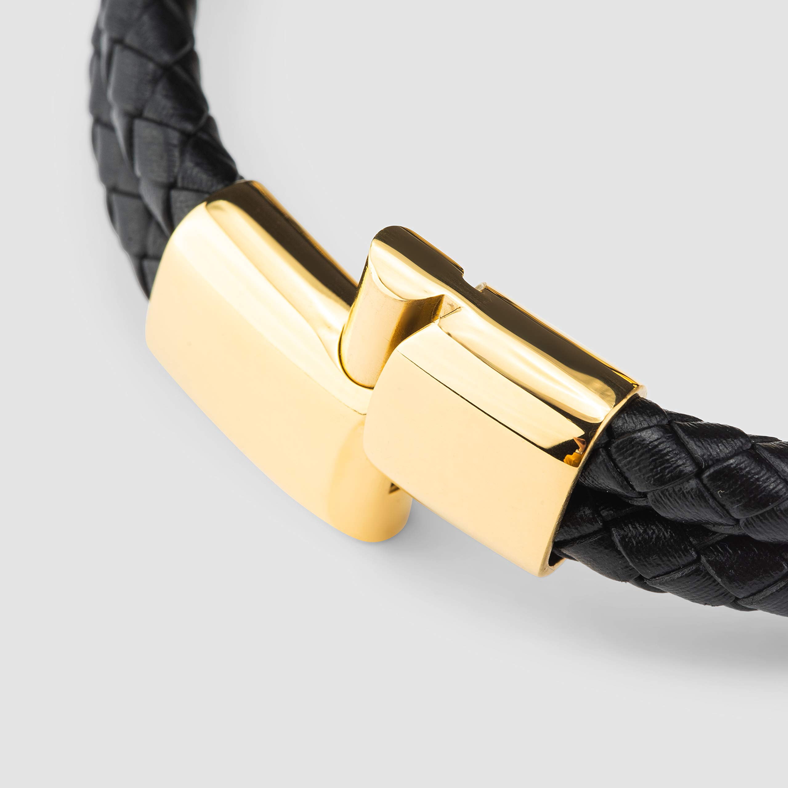 SERASAR Leather Bracelet for Men "Double" with stainless steel magnetic closure, Gold 20cm, including gift box