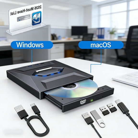 7-in-1 External USB DVD Drive & Blu-Ray Player, USB 3.0 Type-C Portable CD DVD ROM Rw Burner Writer with 3 USB Ports, Sd/Tf Card Slots for Laptop Desktop Mac MacBook Windows 11/10/7