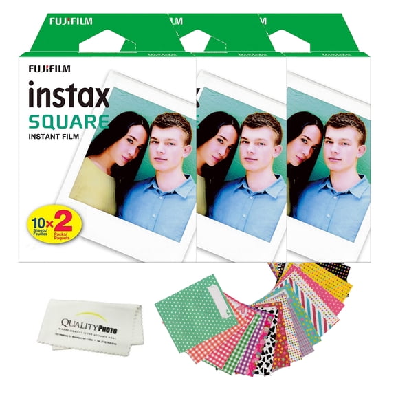 Fujifilm Instax Square Instant Film and Stickers for The Fujifilm instax Square Instant Camera Quality Photo Microfiber Cloth. 60 Films