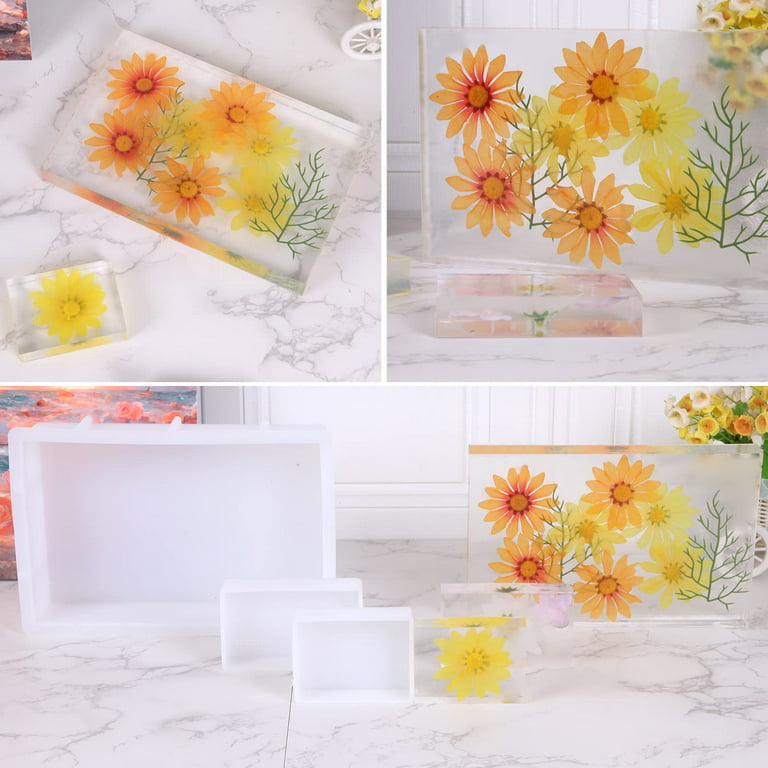 LET'S RESIN Large Square Silicone Molds for Resin, Glossy Deep Square Molds  8''x 3'' w/ Wooden Support, Large Epoxy Resin Molds for Flowers  Preservation, Resin Casting Molds for DIY Home Décor –