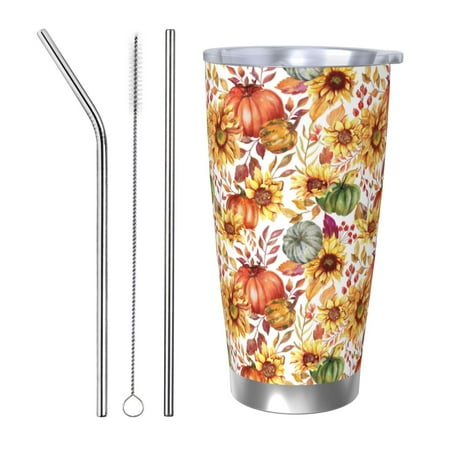 

Tideii Sunflowers Pumpkins And Autumn Leaves for 20OZ Car Cup Stainless Steel Cold and Hot Cup with Lid Suitable for Outdoor and Home Unisex-Straw Three-piece Set