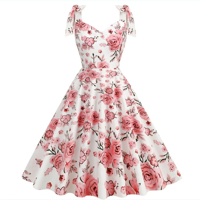 FcBaudy Robe à Manches Courtes à Col en V, Robes d'Été pour Femmes, Robes pour Femmes Mode Robe Vintage pour Femmes Sans Manches à Col en V Robe Imprimée pour Femme