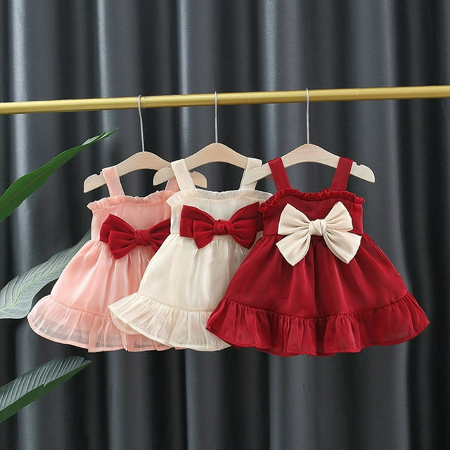 Zwiiyzr Robe d'Été Sans Manches pour Fille 6 Mois-3 Ans Robe Princesse avec Nœud Rose