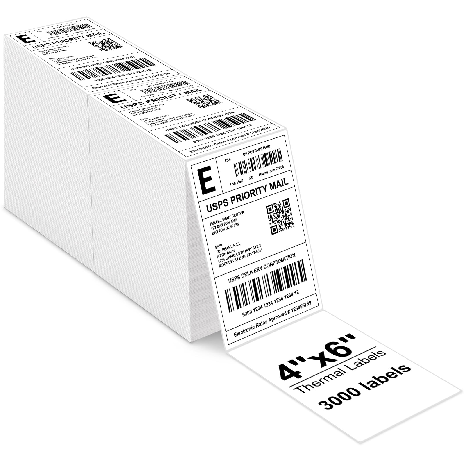 4 x 6 Direct Thermal Labels（6000 Labels）FanFold Perforated Labels ,Premium Adhesive Shipping Labels for Most Direct Thermal Printers