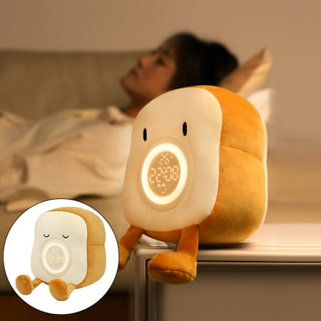 

Jytue Bed Decor Night Light Bedside Lamp with Rechargeable and Dimmable Alarm Clock for Bedroom Funny Food Toast Bread Plush Cute Stuffed Clock
