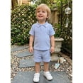thumbnail image 5 of BemeyourBBs 2Pcs Toddler Baby Boy Summer Outfits Infant Baby Boys Summer Clothes Short Sleeve Lapel Collar Solid Color Jacquard Shirt Tops and Elastic Waist Shorts Set, 5 of 9