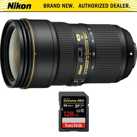 Nikon 24-70mm f/2.8E ED VR AF-S NIKKOR Zoom Lens for Nikon Digital SLR Cameras (20052) with Sandisk Extreme PRO SDXC 128GB UHS-1 Memory (Best Camera Lens For Portraits Nikon)