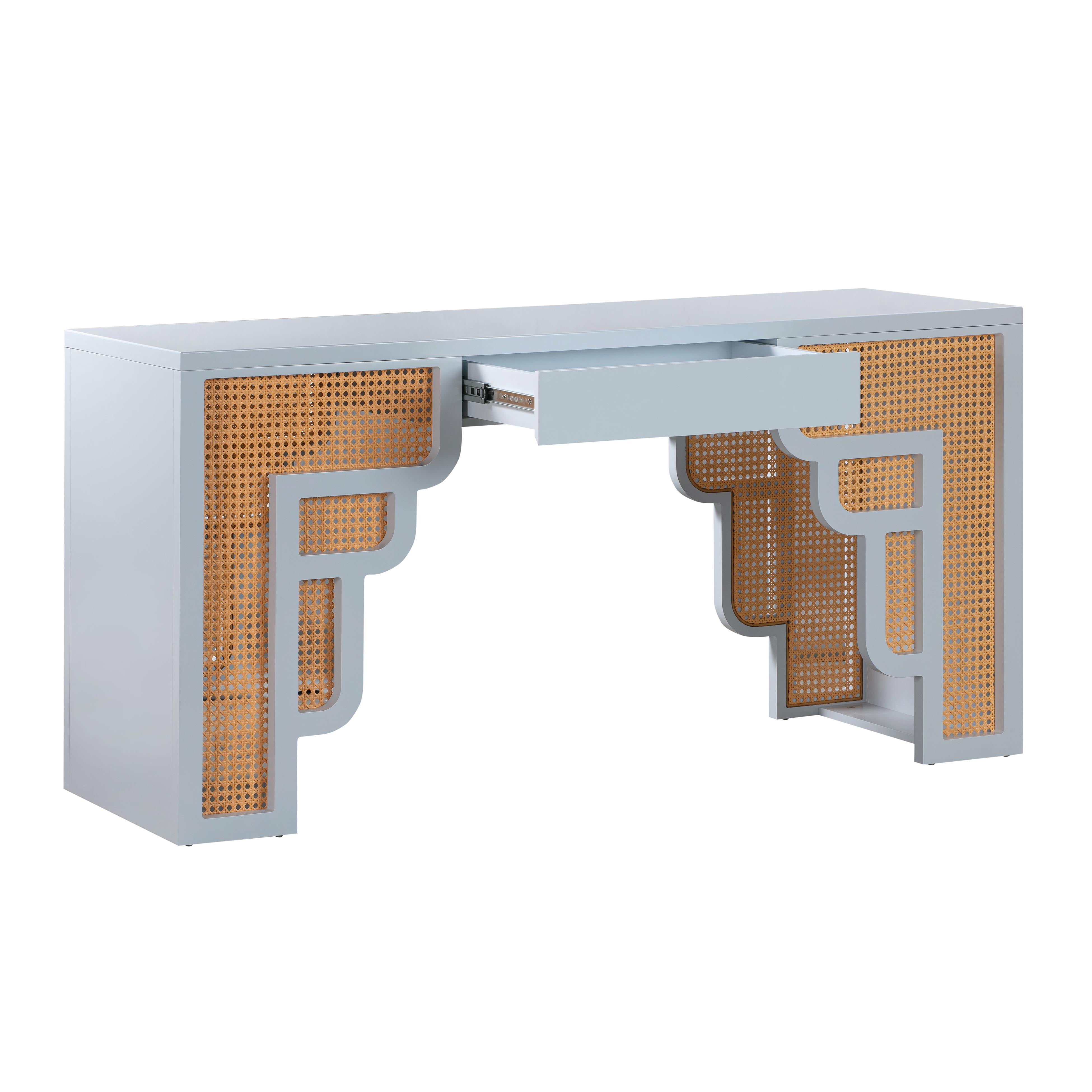 TOV Furniture Suzie Pastel Blue & Rattan Desk